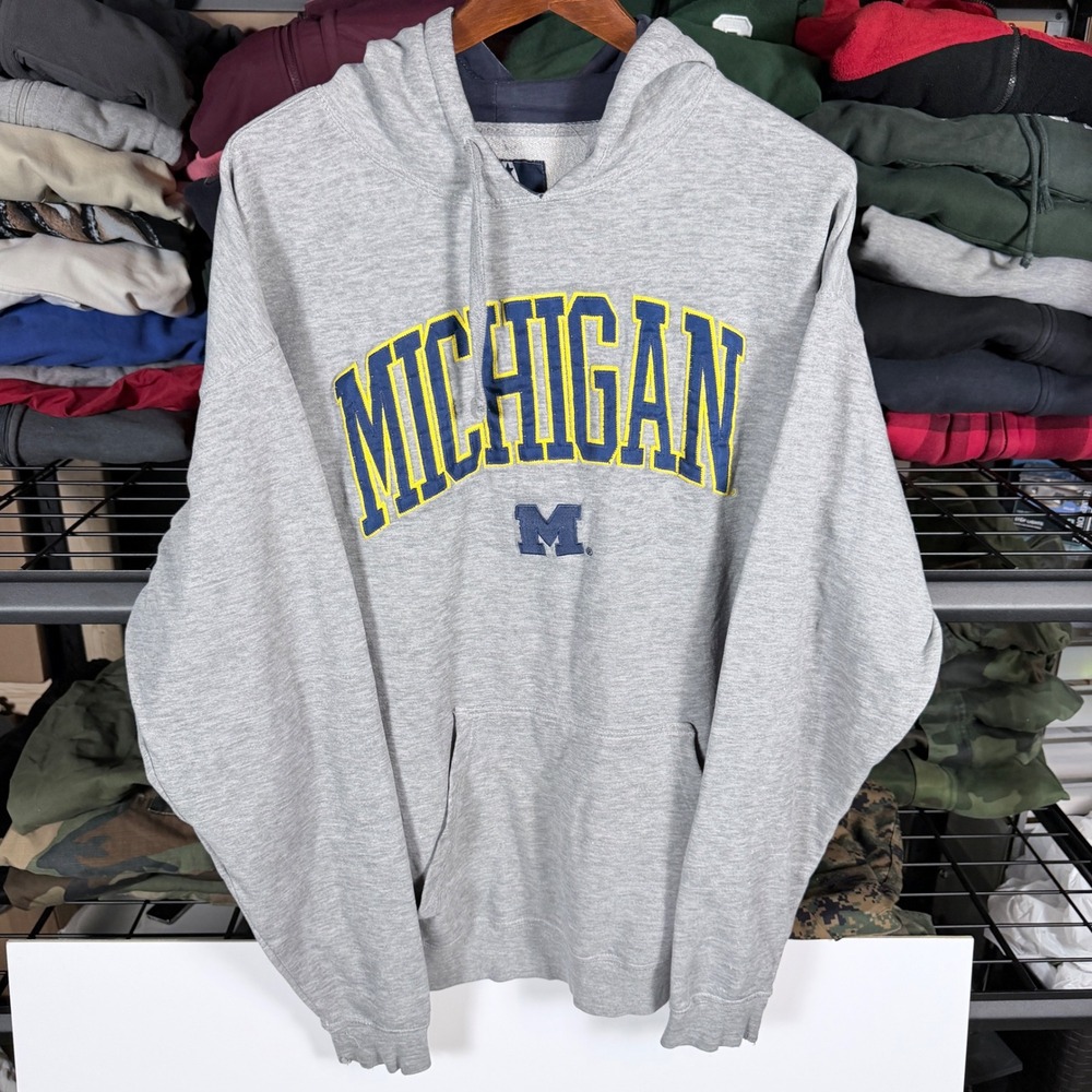 J America Michigan Wolverines NCAA Hoodie‎ Sweatshirt Gray XL Mens